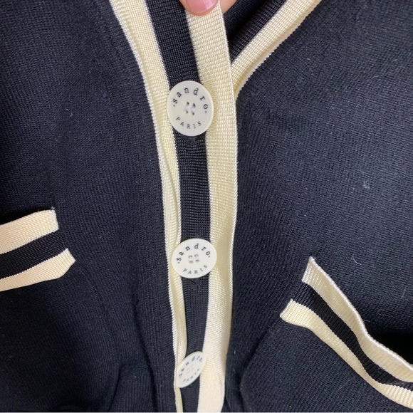 Sandro cashmere wool knit two tone sweater cardigan old money quiet luxury small - Picture 3 of 7